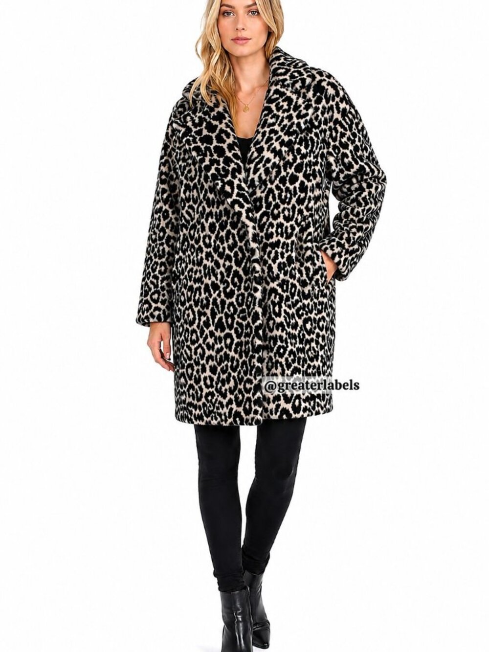 Harris Wharf London Leopard Sherpa Wool Coat $1,085 Size IT 44 US M/8